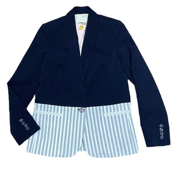 Tanya Taylor sz 2 Blazer Blue Striped Classic Preppy Designer Tailered Office - Picture 4 of 9